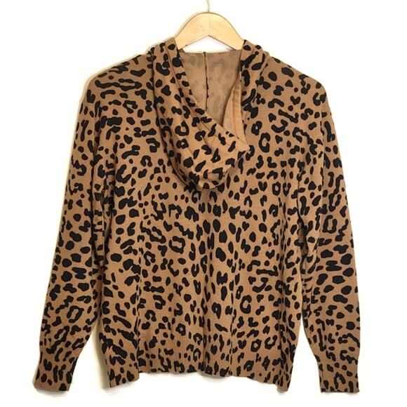 AQUA Animal Leopard Print Hoodie Sweater Tan Black Long Sleeve Casual Trendy L - Picture 7 of 11